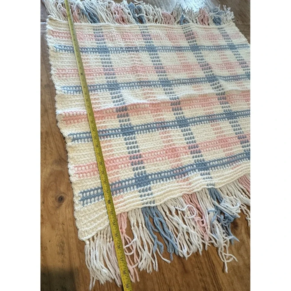 Woven Throw Blanket Pastel Plaid Fringe Cottage Farmhouse Decor Baby Room 33
